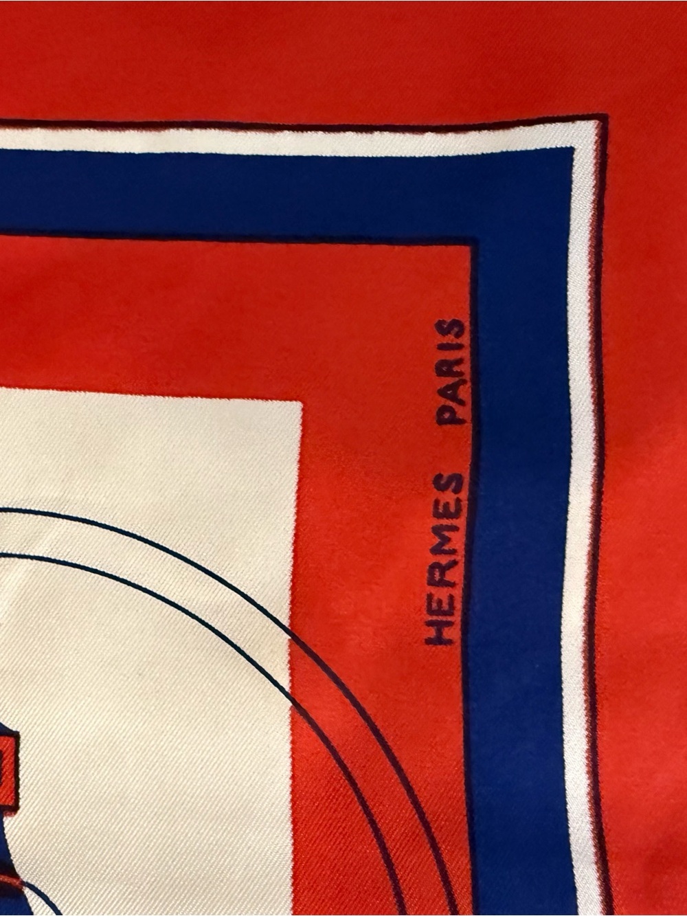 Hermes Red White and Navy Silk Scarf - Picture 3 of 7